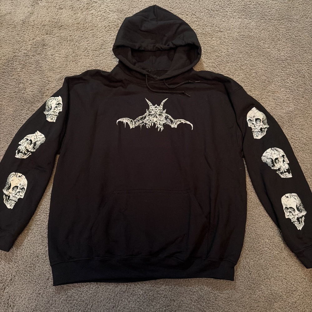 Sawblade Skull Baphomet Graphic Pullover Hoodie Men's Large Black Gothic NWOT